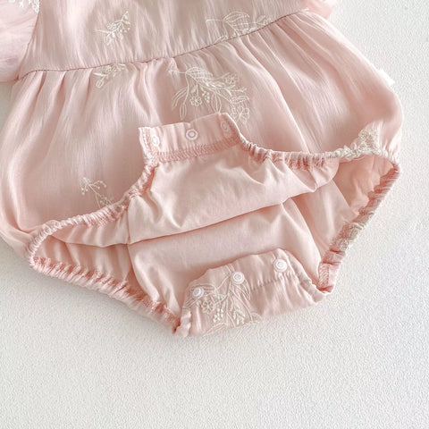 Baby Girl Bubble Sleeve Embroidered Fabric Bodysuit