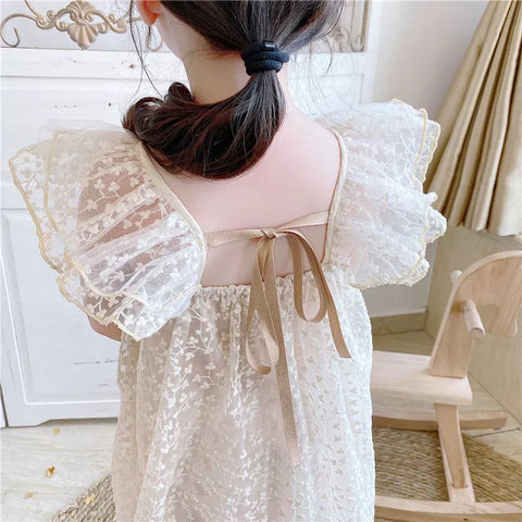 Girls Embroidered Leaflet Mesh Dress