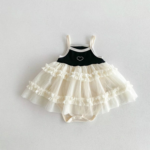 Baby Girl Ribbed Cami Heart Ruffle Tulle Dress