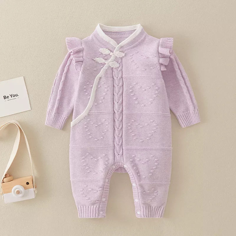 Baby Girl Knit Mandarin Collar Romper