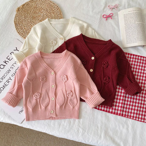 2 Pc Baby Girl Flower & Leaf Cardigan Bodysuit Set