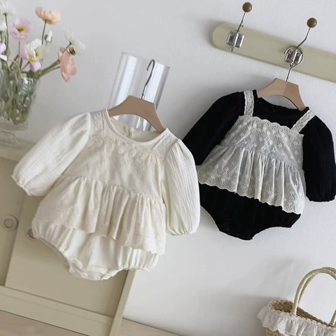 Baby Girl 2 in 1 Lace Overlay Cotton Bodysuit