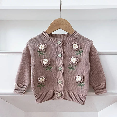 Baby Girl 3D Flower Button Up Cardigan