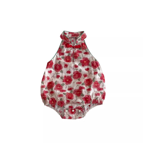 Baby Girl Red Roses Cheongsam Bodysuit