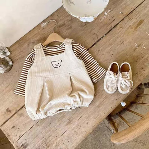 2 Pc Baby Boy Stripe Shirt Corduroy Bodysuit Set