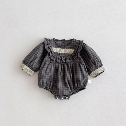 Baby Girl Long Sleeve Plaid Autumn Bodysuit