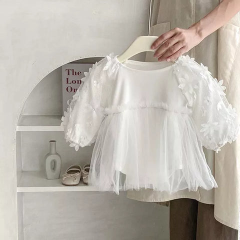 Baby Girl Flower Sleeve Mesh Skirt Dress