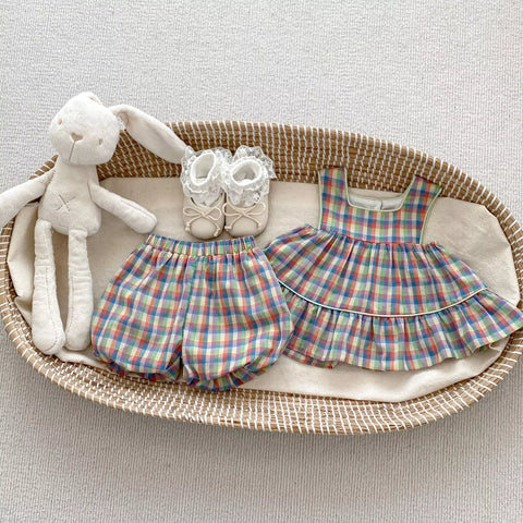 Girls Plaid Plaid Tank with Bubble Bloomer Shorts