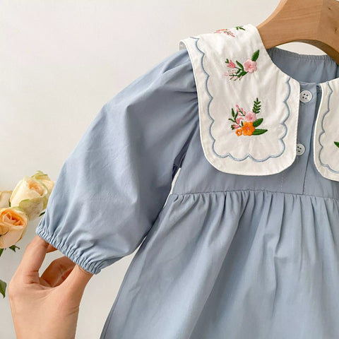 Baby Girl Floral Embroidery Collar Bodysuit Dress