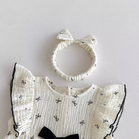 2 Pc Baby Girl Ribbon Bow Bodysuit w/ Headband