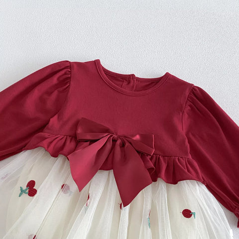 Baby Girl Cherry Long Sleeve Bodysuit Dress