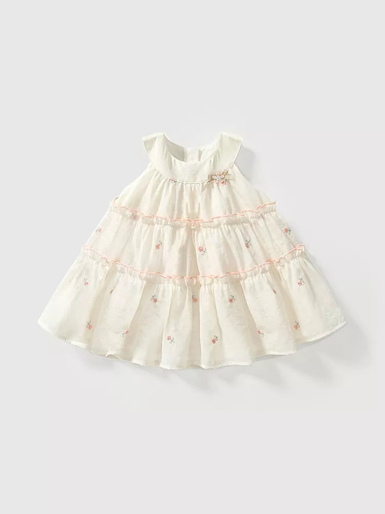 Baby Girl Flower Embroidered Halter Tiered Dress