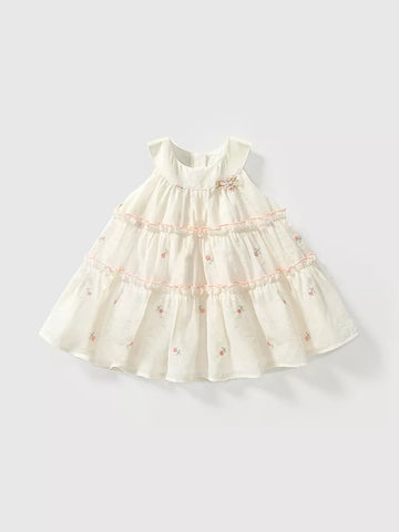 Baby Girl Flower Embroidered Halter Tiered Dress