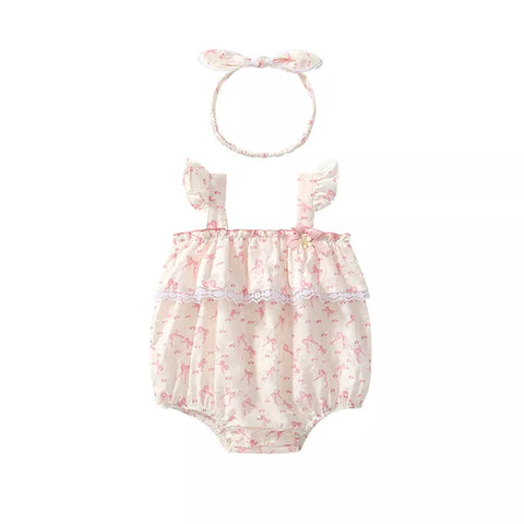 2 Pc Baby Girl Pink Ribbons Bodysuit w/Headband