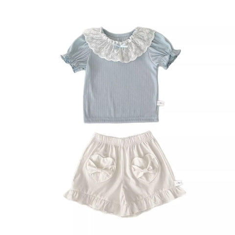 2 Pc Baby Girl Ribbed Tee & Hearts Pocket Shorts