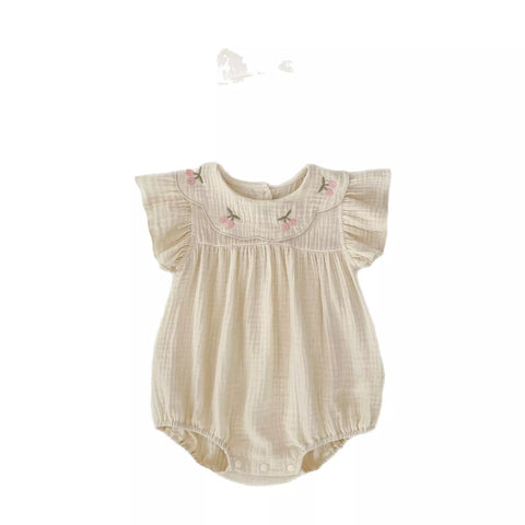 2 Pc Baby Girls Cherry Bib Cotton Bodysuit