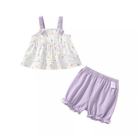 2 Pc Baby Girl Heart Print Top & Shorts Set