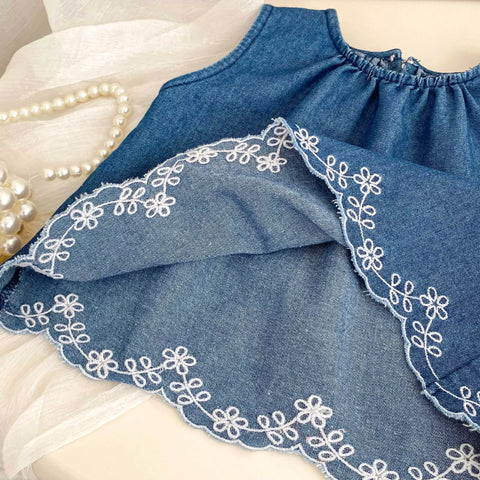 2 Pc Embroidered Hem Tank Top & Shorts Set