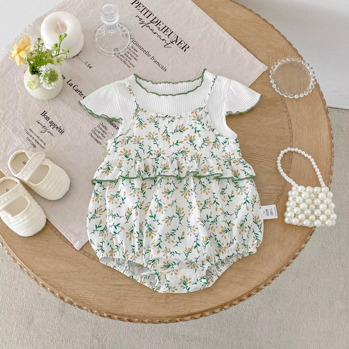 2 Pc Baby Girls Wheat Print Bodysuit w/ RIbbed Tee