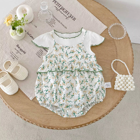2 Pc Baby Girls Wheat Print Bodysuit w/ RIbbed Tee
