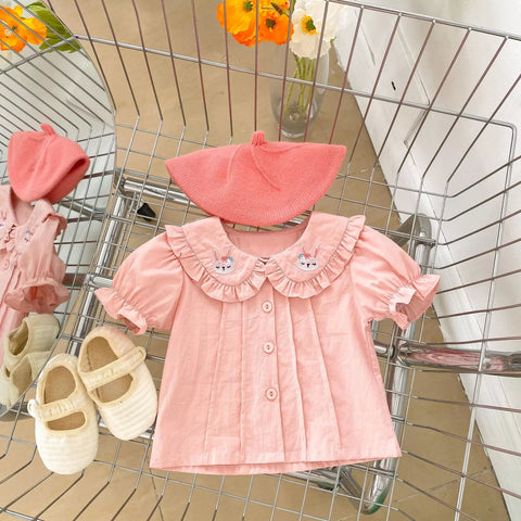 2 Pc Baby Girl Rabbit Collar Shirt & Skirt Set
