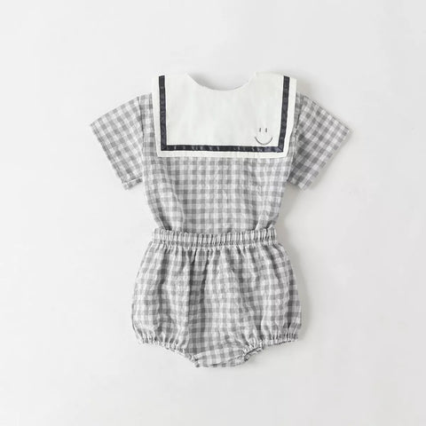 2 Pc Baby Girl Gingham Plaid Sailor Collar Set