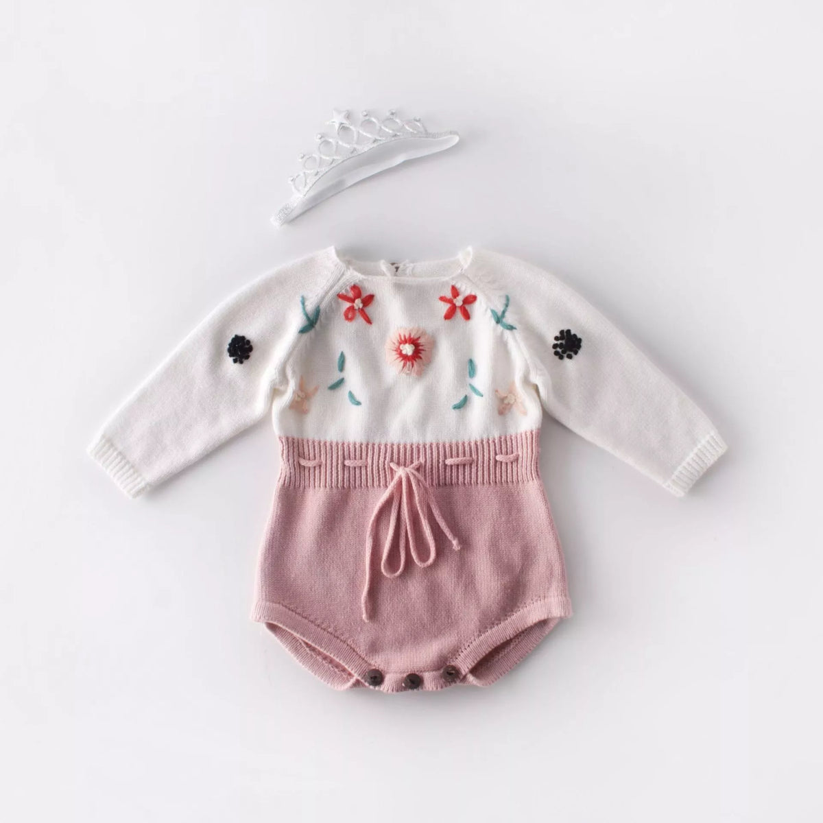 Baby Girl Knit Flower Crochet Bodysuit