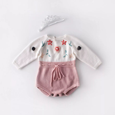 Baby Girl Knit Flower Crochet Bodysuit