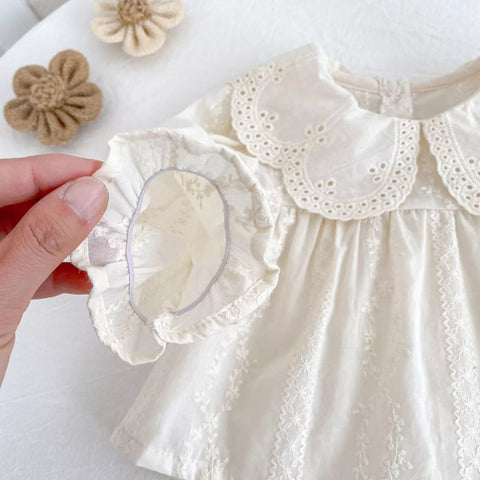 Baby Girl Floral Eyelet Pattern Top & Bloomer Shorts Set