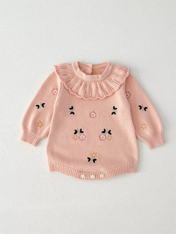 Baby Girl Flower Embroidery Knit Bodysuit