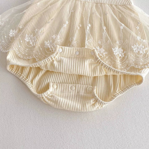 Baby Girls Sheer Lace Overlay Ribbed Bodysuit