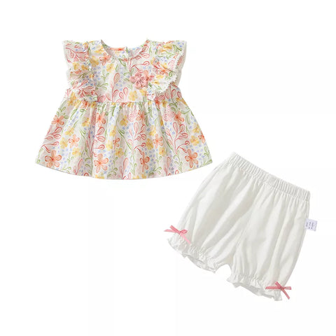 2 Pc Baby Girl Spring Blossom Print Tee & Shorts Set