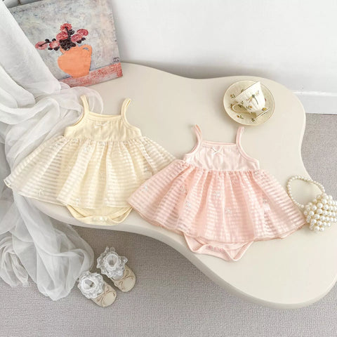 2 Pc Baby Girl Cardigan & Stripe Bodysuit Cami Dress