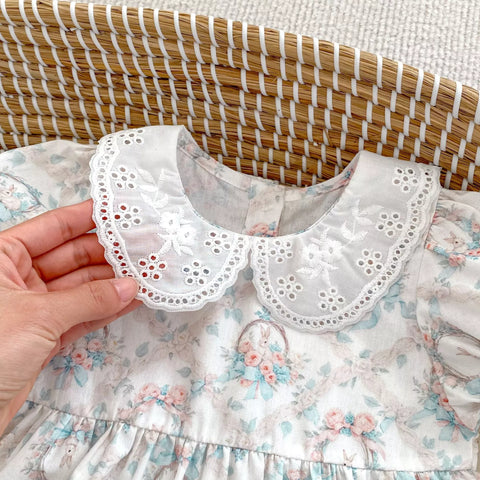 2 Pc Baby Girls Vintage Rabbit Print Shirt & Bloomer Set