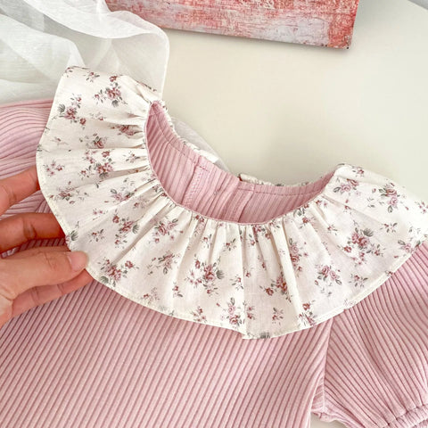 2 Pc Baby Girl Ribbed Tee & Floral Bloomer Shorts