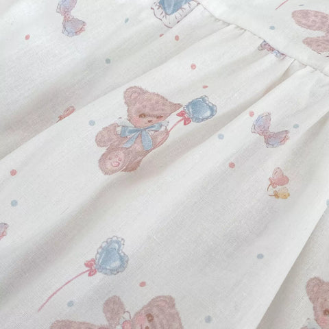 Baby Girl Teddy Bear Print Ear Collar Bodysuit