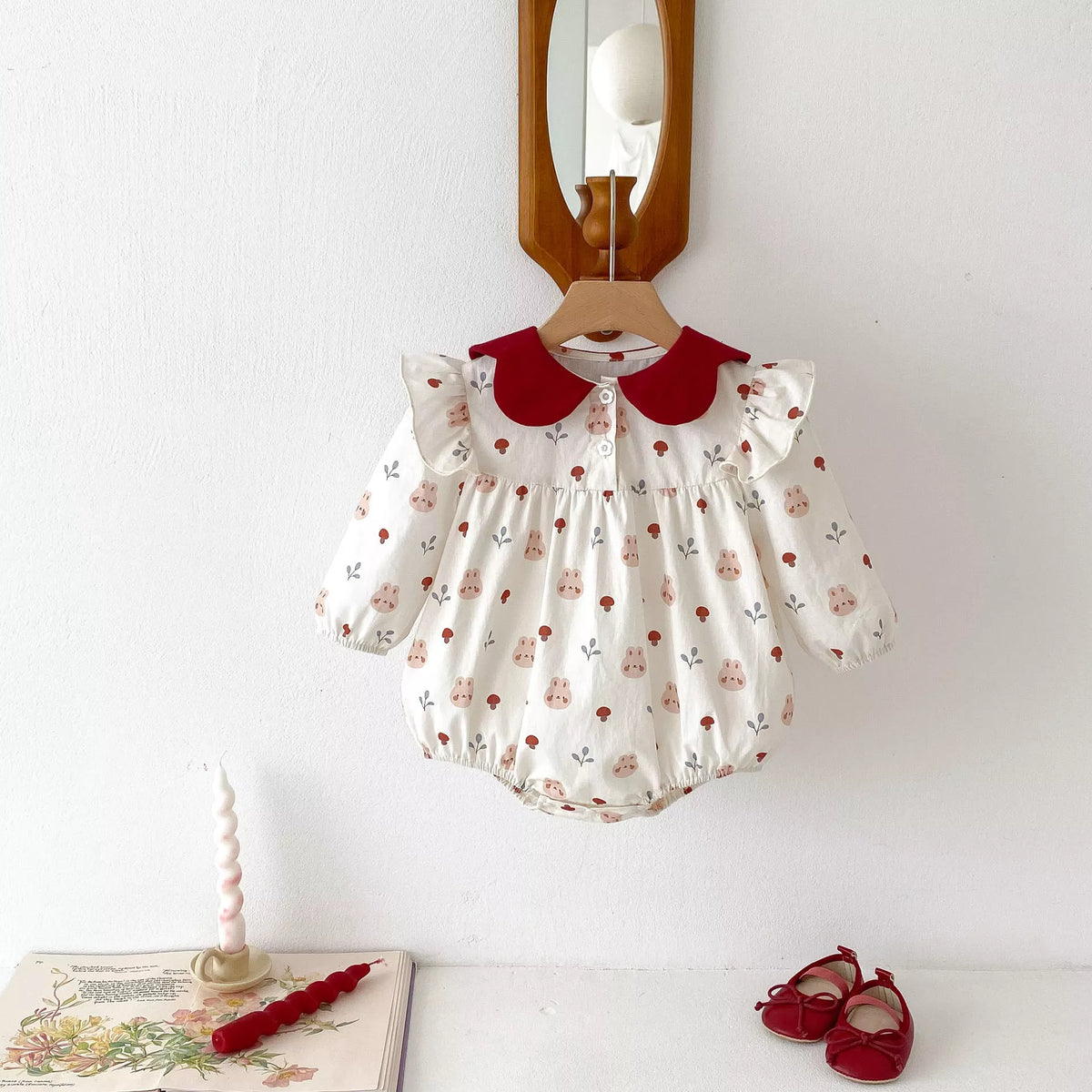 Baby Girl Bunny & Mushroom Print Bodysuit