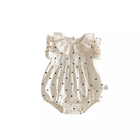 Baby Girl Polka Dot Crochet Collar Bodysuit