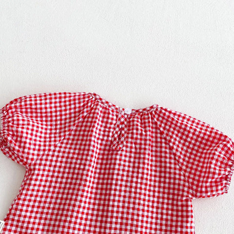 2 Pc Baby Girl Gingham Shirt & Denim Overall Set