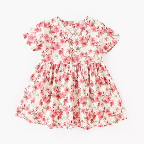 Baby Girl Tropical Floral Print T-Shirt Dress