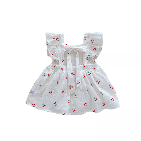 Baby Girls Swiss Dot Cherry Tie Back Dress