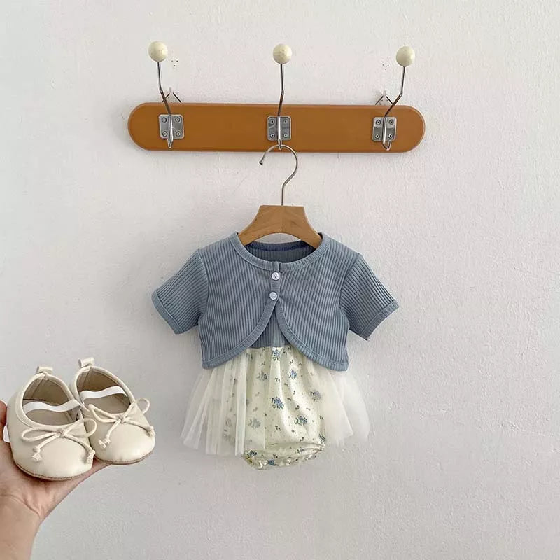2 Pc Baby Girl Short Cardigan & Floral Ribbed Dress