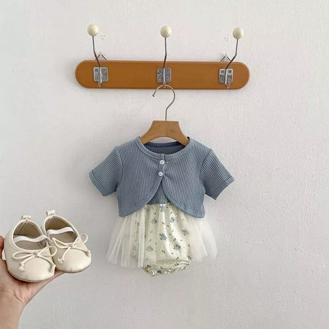 2 Pc Baby Girl Short Cardigan & Floral Ribbed Dress