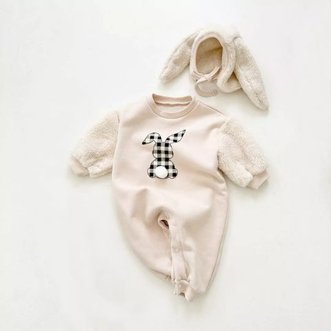 2 Pc Unisex Baby Fleece Bunny Bodysuit w/ Ears Hat