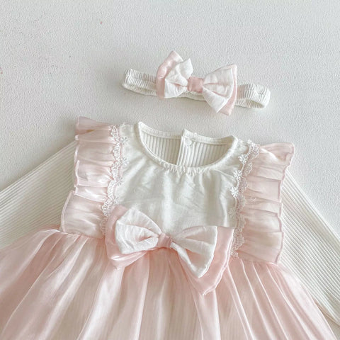 2 Pc Baby Girl Sheen Overlay Dress w/ Headband