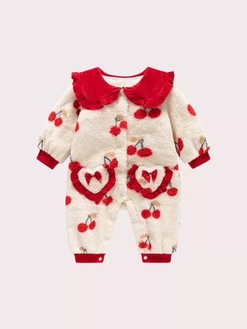 Baby Girl Cherry Print Fleece Romper