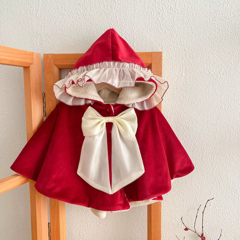 Girls Big Bow Ruffle Cape Shawl