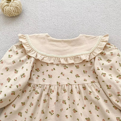 Girls Vintage Floral Ruffle Collar Bodysuit or Dress