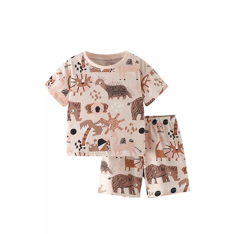 2 Pc Boys Abstract Dinosaur Print Tee & Shorts Set