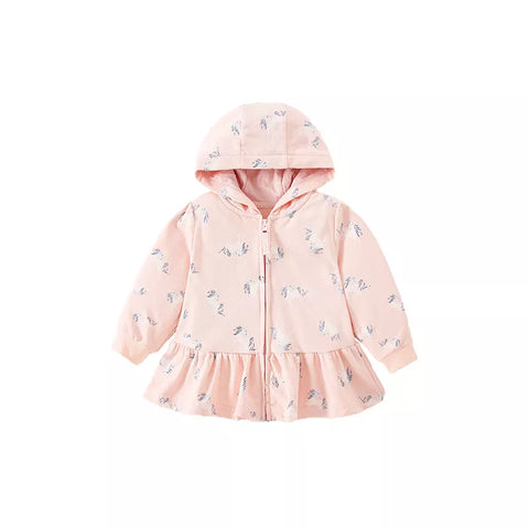 Girls Running Unicorn Print Ruffle Hem Hoodie